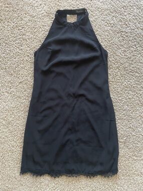 Black Halter Lace-Hem Dress